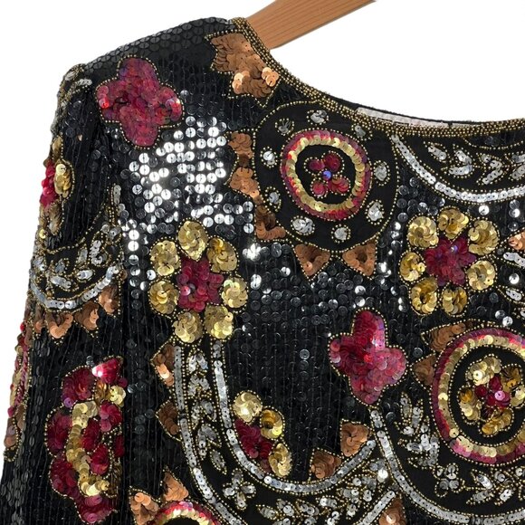 Scala Silk Sequins Parisian Party Event Top Designer Money Bling Festive XL - Picture 7 of 16